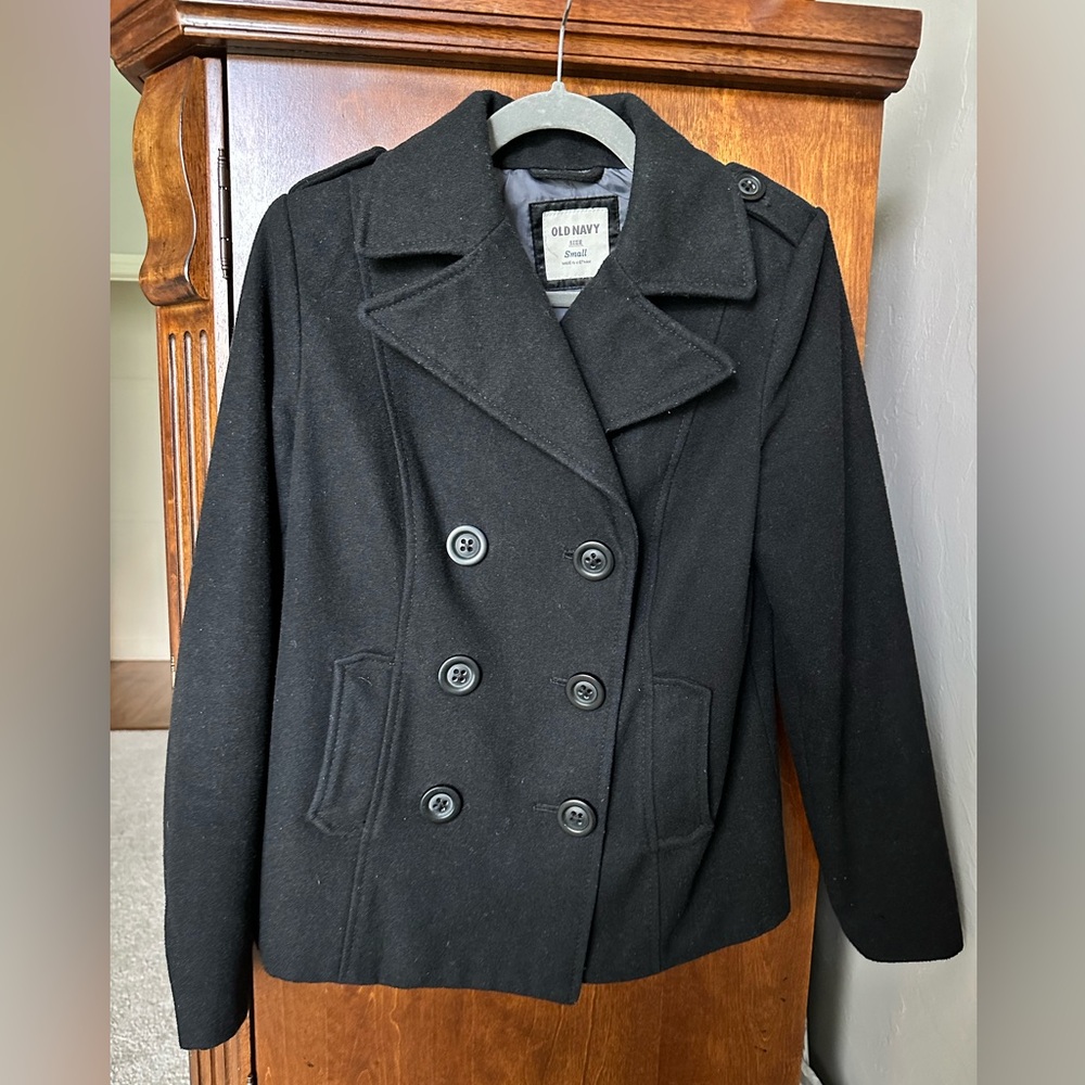 Old Navy wool double breasted black pea coat - Picture 3 of 7